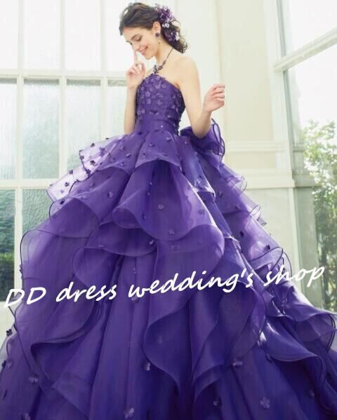 紫 ベアトップ プリンセスライン カラードレス 2次会/披露宴/挙式 憧れ  