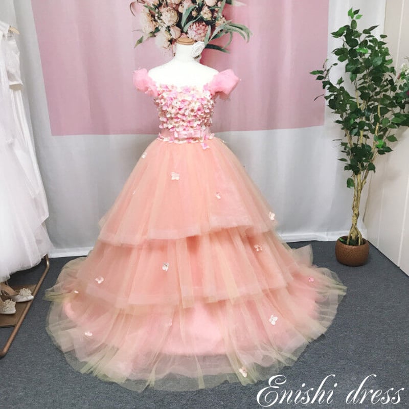 ウェディングドレス カラードレス ワンショルダー 色変更可 花柄 装飾  