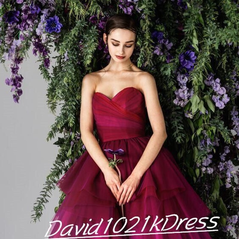 カラードレス ビビッドピンク ベアトップ ソフトチュール 結婚式  