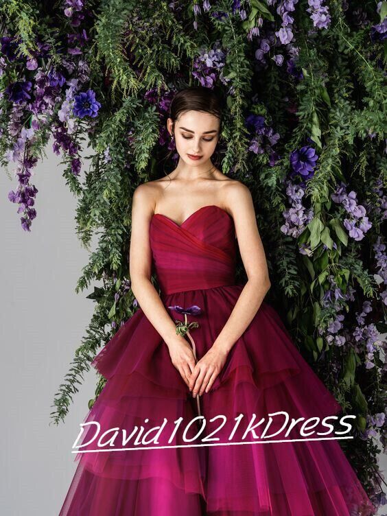 カラードレス ビビッドピンク ベアトップ ソフトチュール 結婚式  