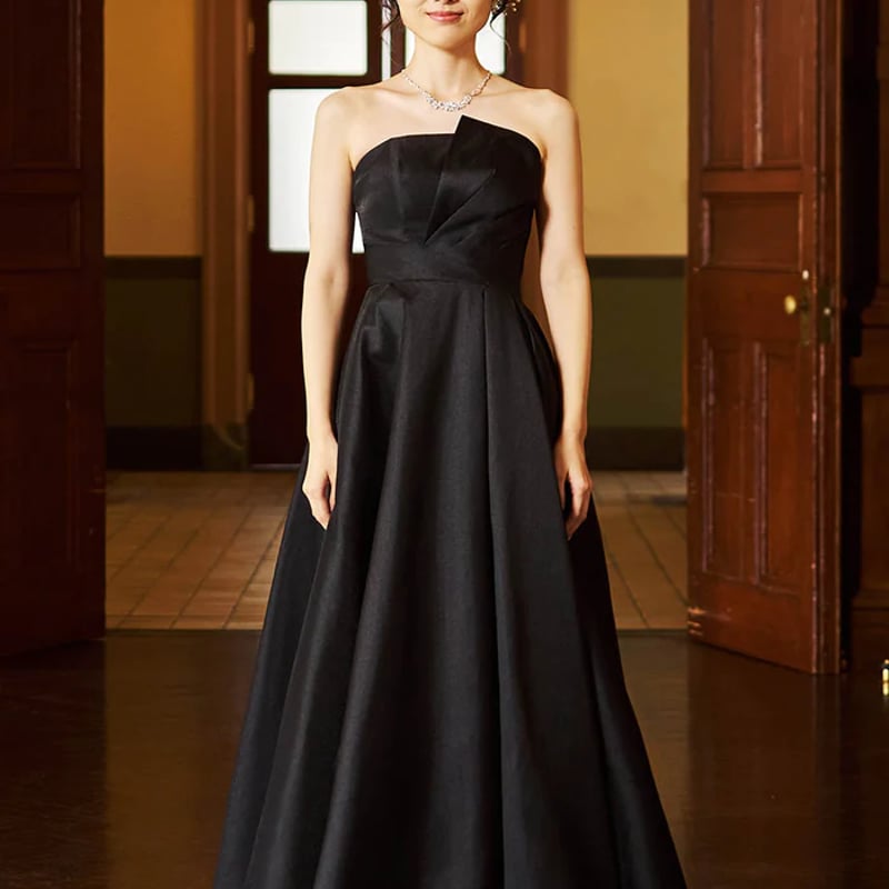 トレーン/ロング 黑 優雅なシルエット パーティードレス 編み上げ ベア  