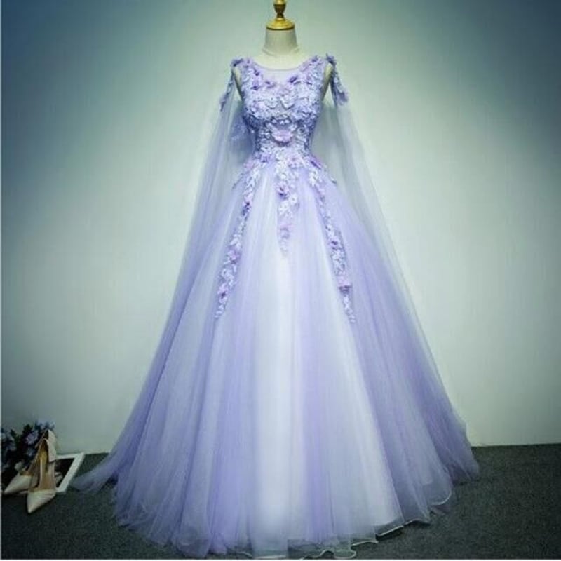 上品！ カラードレス パープル/紫 繊細レース ピアノ演奏会/音楽会  