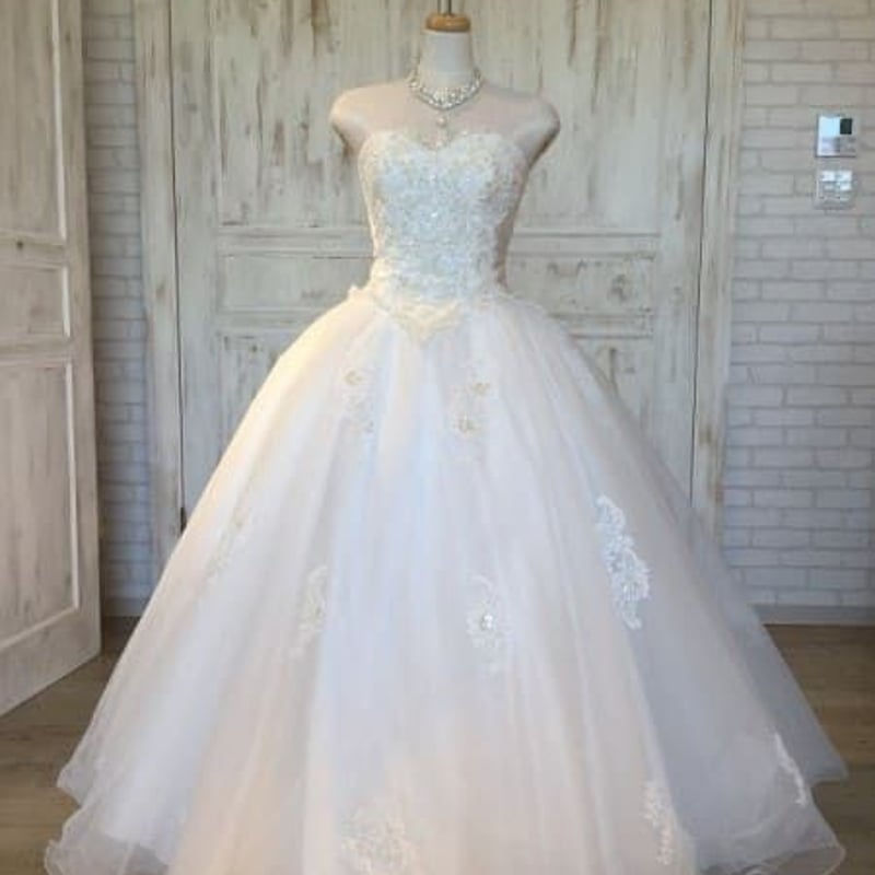 ウエディングドレス ビジュードレス ベアトップ パール プリンセス  