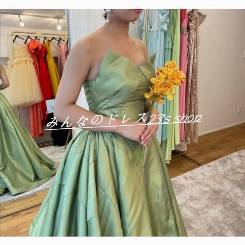 カラードレス ピスタチオカラー ベアトップ 二次会 前撮り  