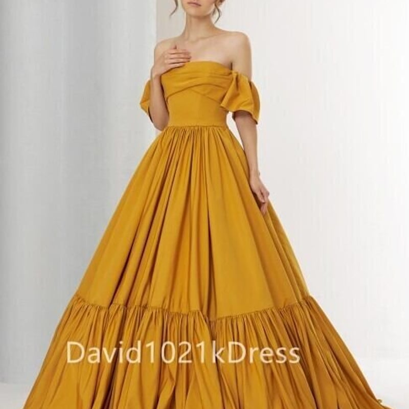 2WAYドレス カラードレス イエロー オフショルダー サッシュベルト  