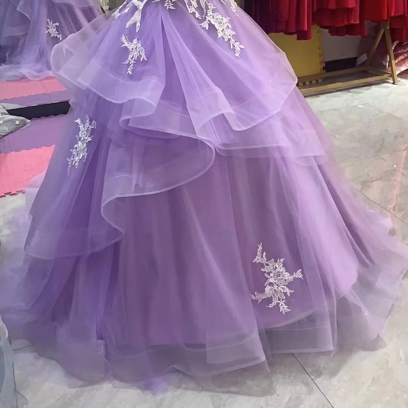 豪華！ カラードレス 若紫 レース 編み上げ ベアトップ 可愛い  