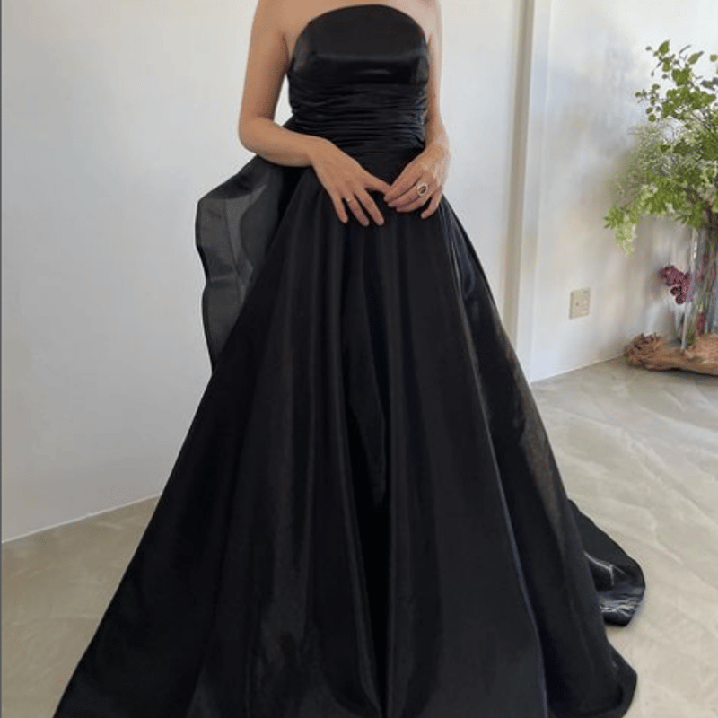 パーティードレス ブラック マーメイドライン ベアトップ 編み上げ 拳  