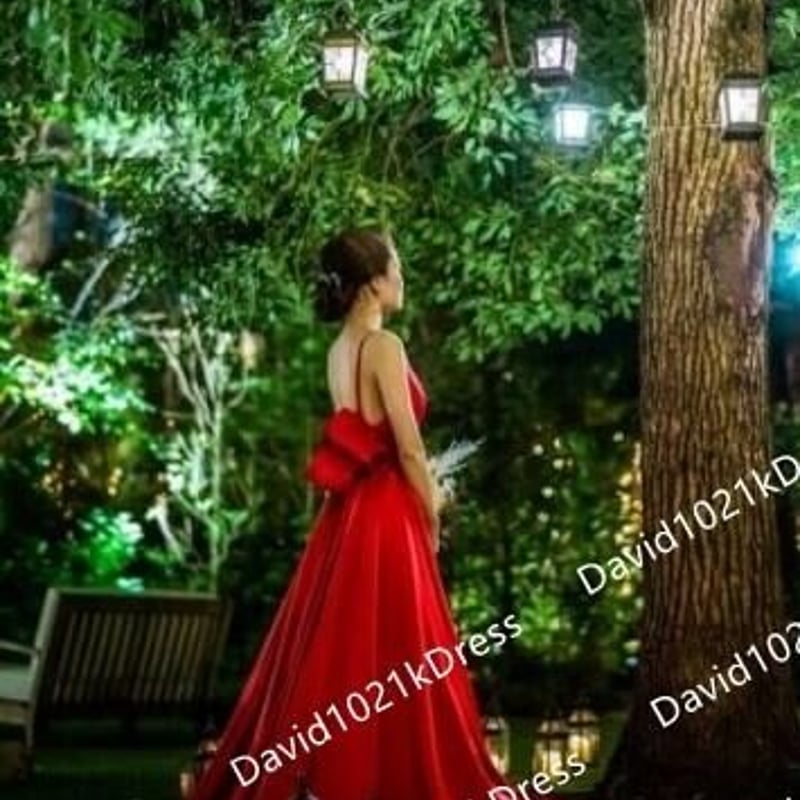 憧れのドレス 赤 背中見せ 大きなリボン 結婚式/披露宴 お呼ばれ  