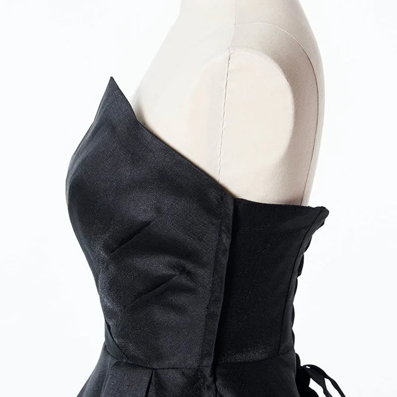 トレーン/ロング 黑 優雅なシルエット パーティードレス 編み上げ ベア  