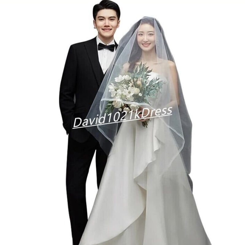 フランス風 ウェディングドレス オフホワイト ベアトップ 編み上げ  