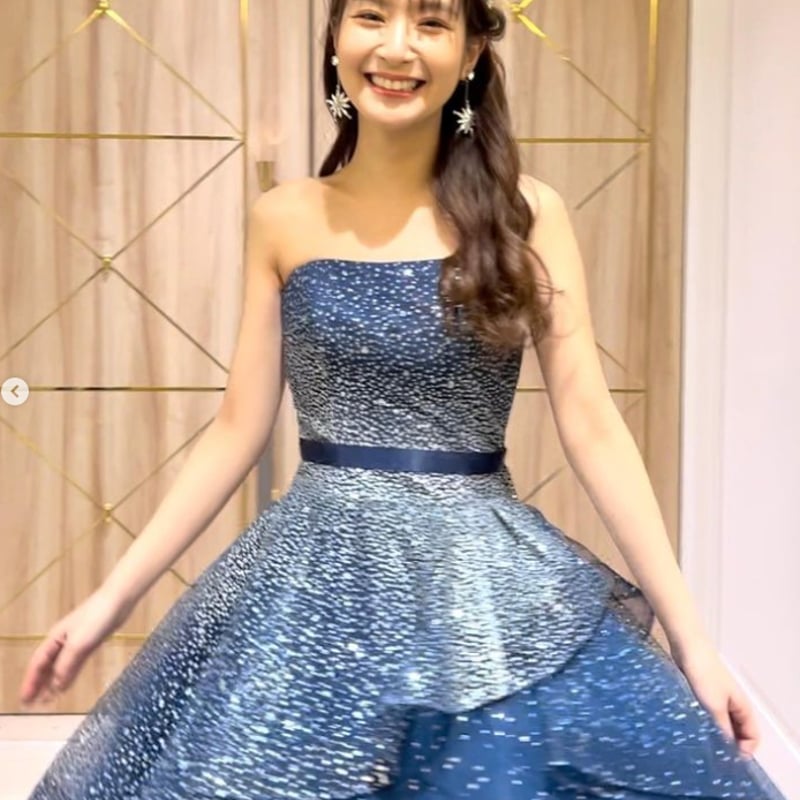 ウェディングドレス ブルー 憧れのドレス キラキラグリッターチュール  