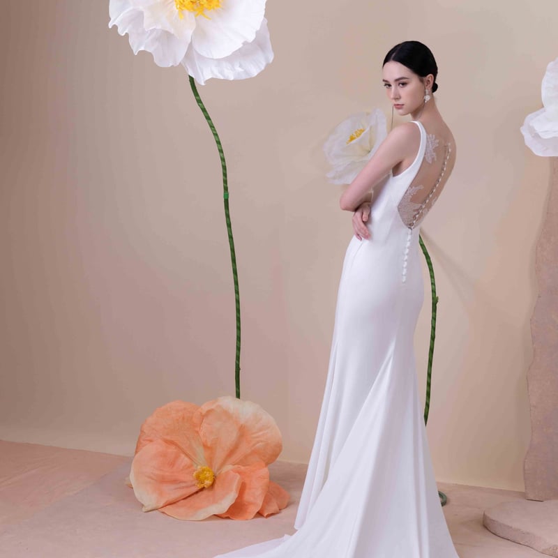 パーティードレス デザイン感 美しいバックレース マーメイド 前撮り  