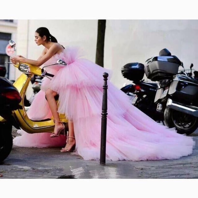 カラードレス ピンク ソフトチュール フィッシュテール プリンセス  