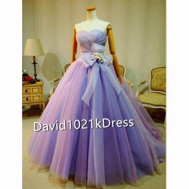 カラードレス パープル/紫 ベアトップ 結婚式 演奏会/音楽会  