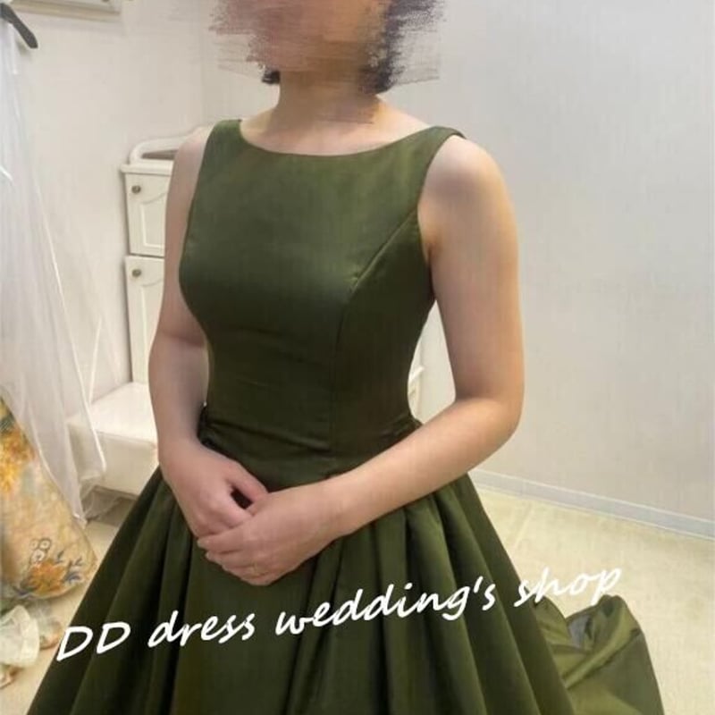 パーティードレス グリーン 光沢サテン 2次会/披露宴 可愛い ロング  