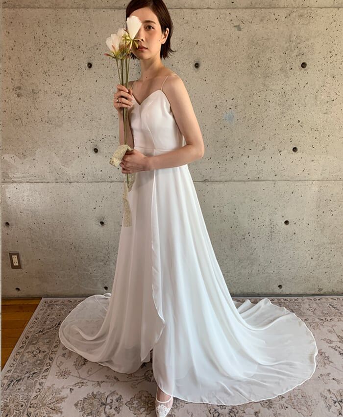 キャミドレス スリット シフォン 前撮り ウエディングドレス 結婚式 