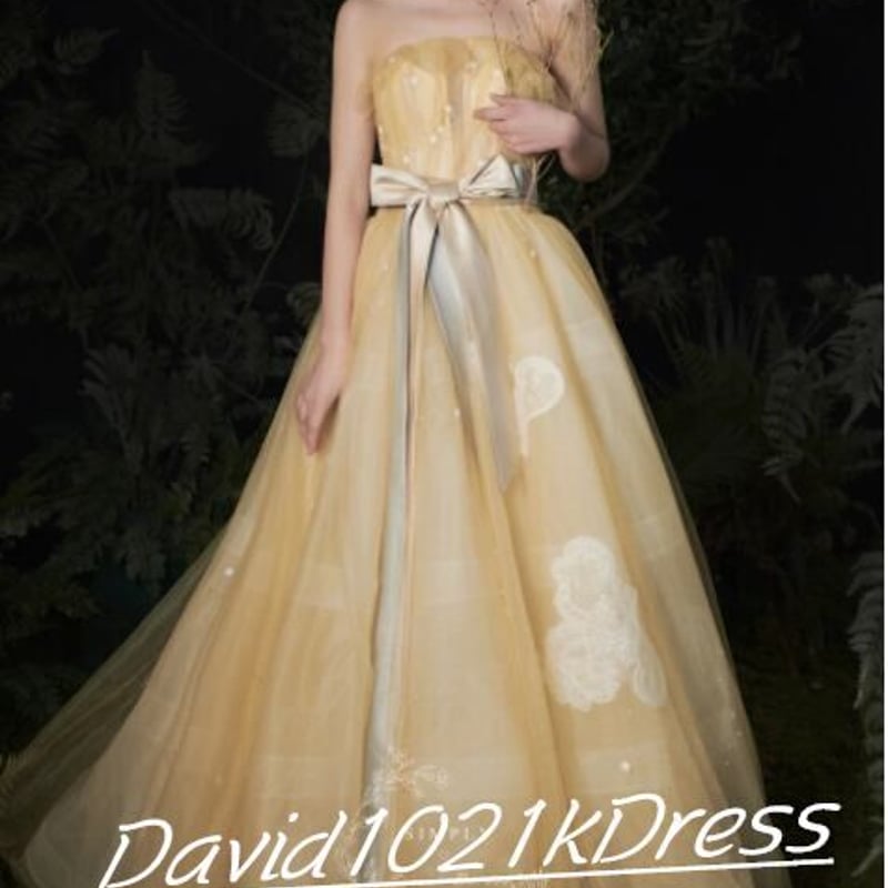 カラードレス イエロー ベアトップ サッシュベルト 前撮り  