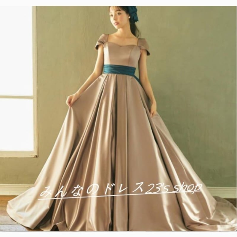 ブラウンカラードレス 光沢サテン トレーン 結婚式/披露宴 2次会  