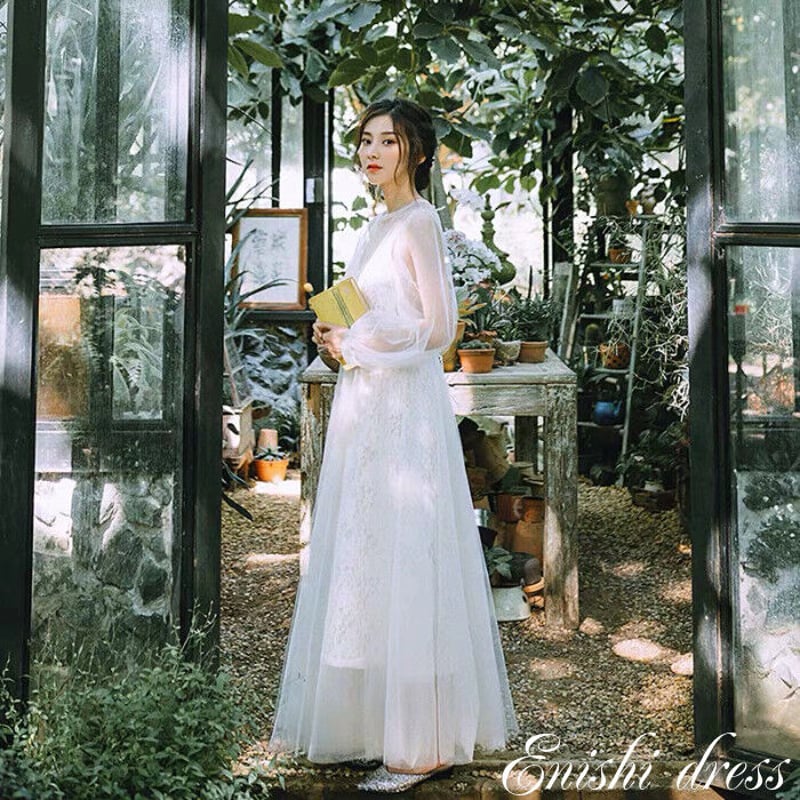 ウェディングドレス 長袖 Aライン レースドレスとオーバードレスセット  