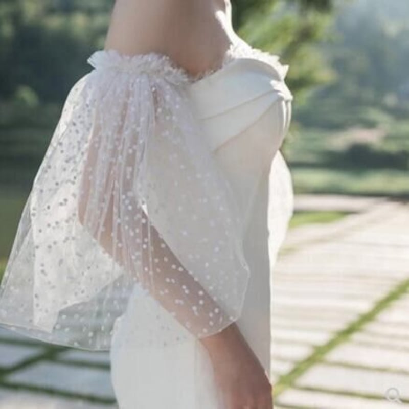 フランス風 ウェディングドレス 2waysドレス 取り外し袖 花嫁  