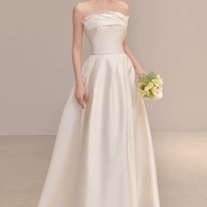 パーティードレス ベアトップ スリット 結婚式/披露宴 Aライン  