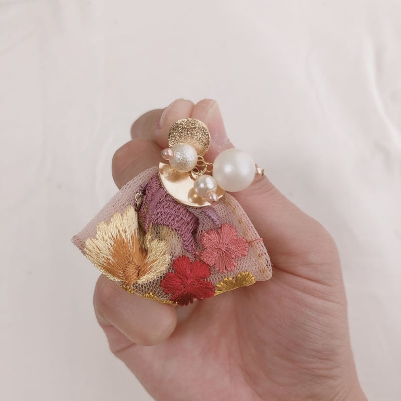 チュールリボンピアス（くすみピンク） | florentins365