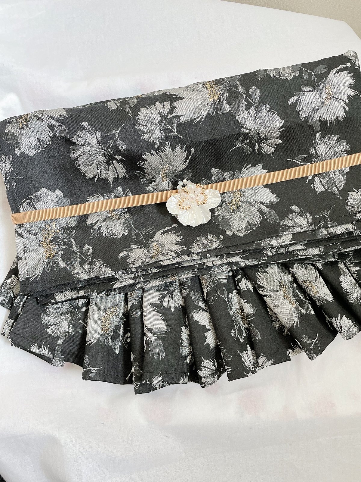大人の花柄シロツメクサ ブラック兵児帯 | florentins365
