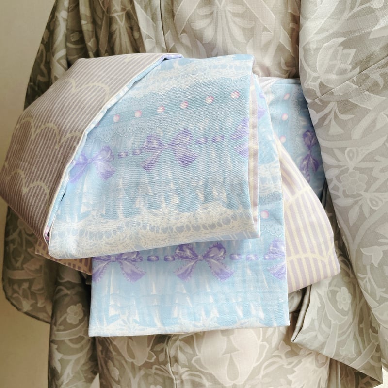 半幅帯　花柄　リボン 帯 小袋帯 正絹 半幅帯 花柄 紺 ネイビー 赤 レッド 半巾帯 日本