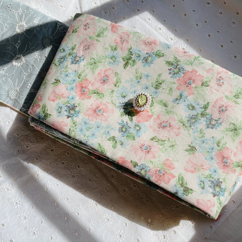 マーガレットのコットンレースと花柄生地のリバーシブル半幅帯