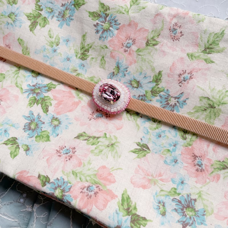 マーガレットのコットンレースと花柄生地のリバーシブル半幅帯