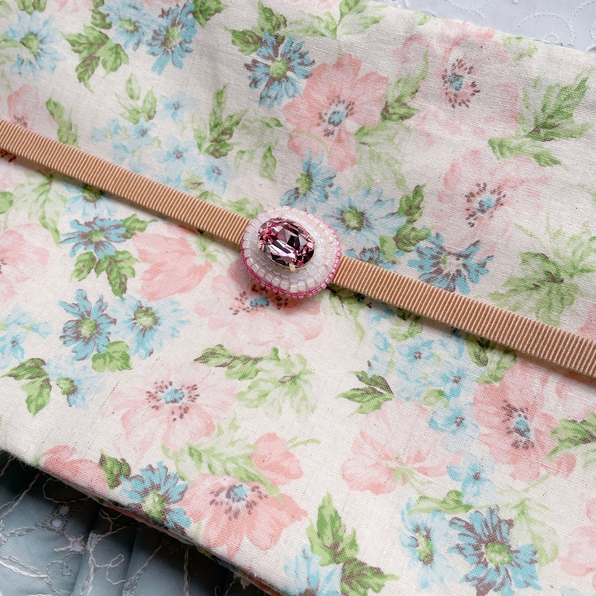 Ü ☆Handmade☆名古屋帯 『コットンレース・ブルーグレー✖️マーガレット』 fit=scale-down,w=1200