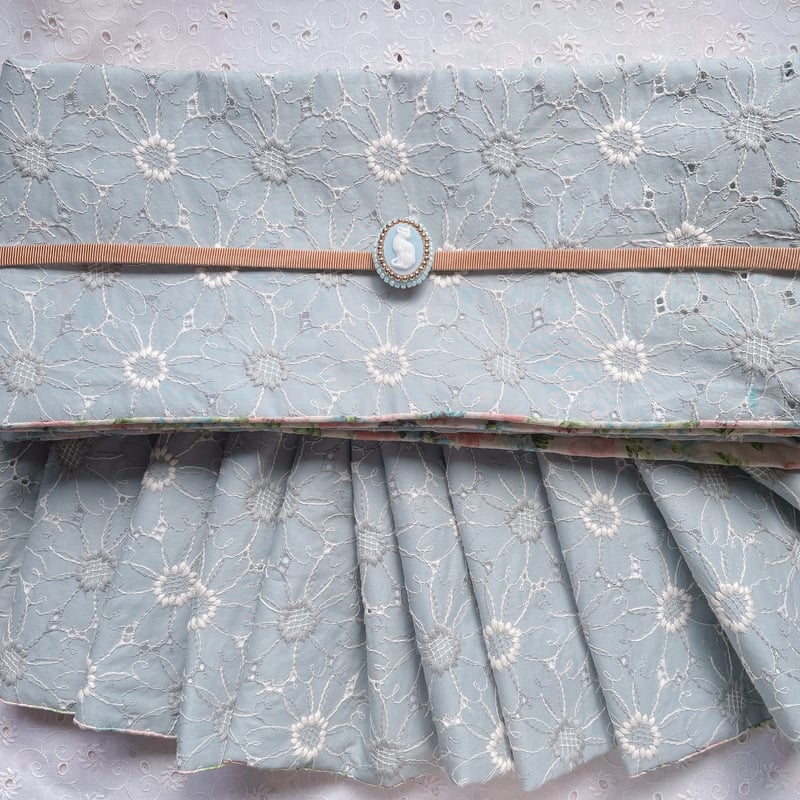 マーガレットのコットンレースと花柄生地のリバーシブル半幅帯