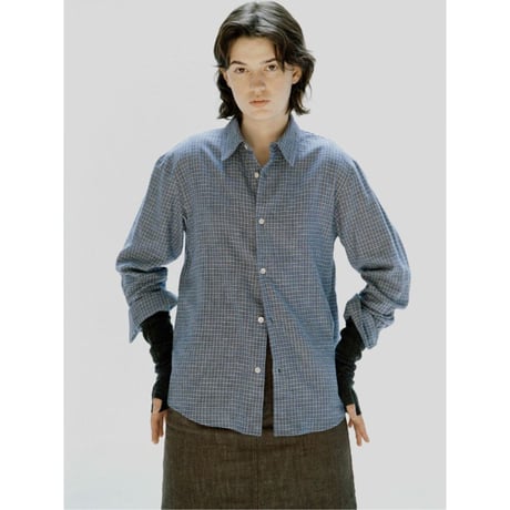 MY___ / COTTON LINEN FLANNEL CHECKED SHIRT *BROWN