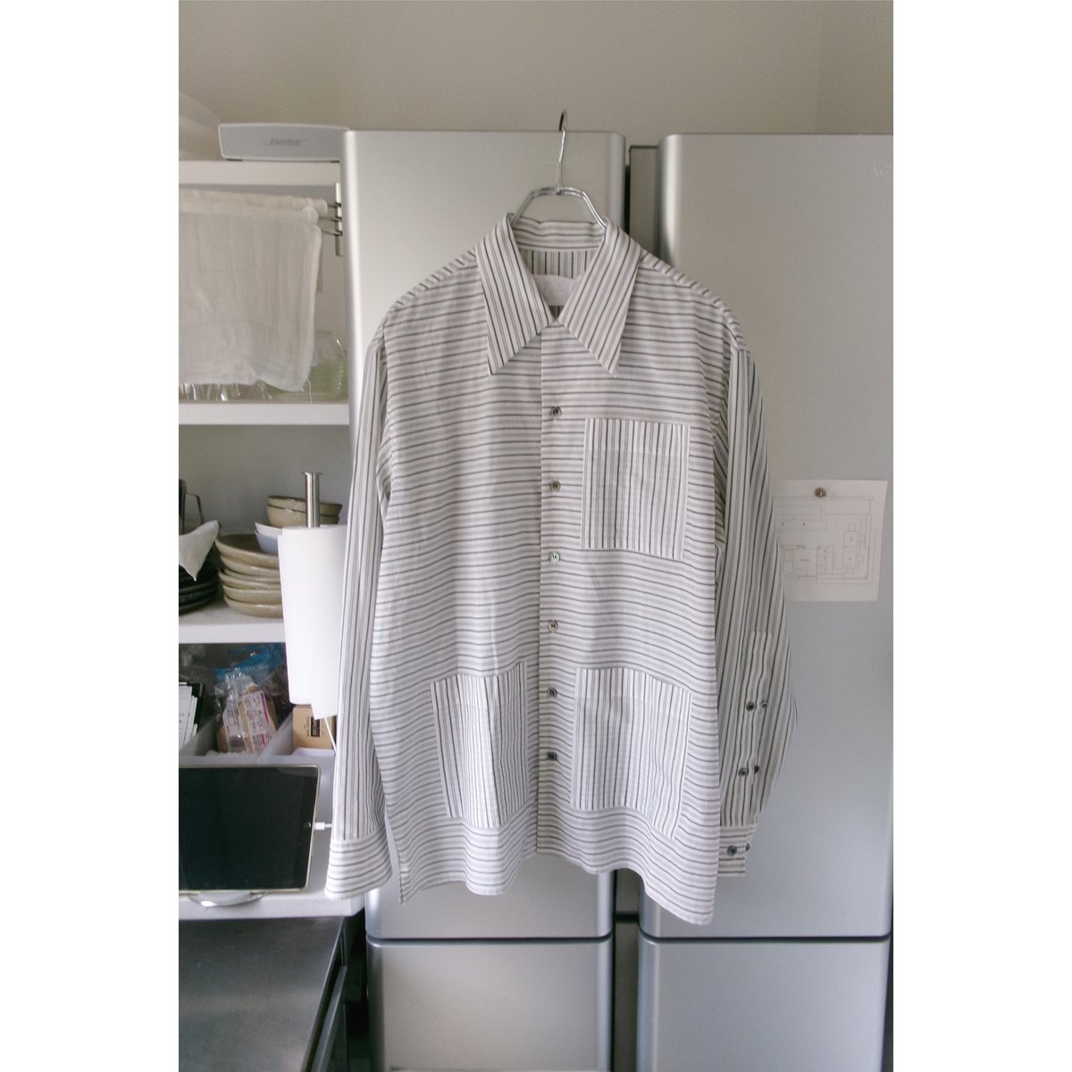 Rich I/リッチアイOPEN COLLAR SHIRT サイズ50ブラック Rich I / OPENCOLLAR WORK SHIRT *BLACK STRIPE |