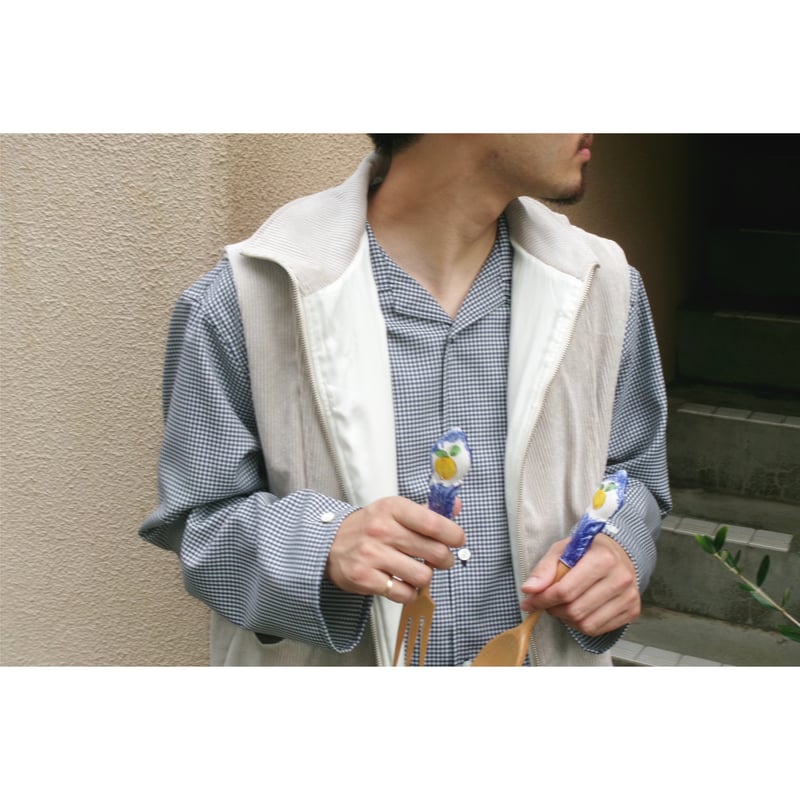 OLD FOLK HOUSE / Wool Lounge Shirt *White &Navy