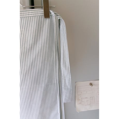 FUJI / OXFORD COTTON STRIPE WRAP SKIRT(for ladies) *GREEN STRIPE