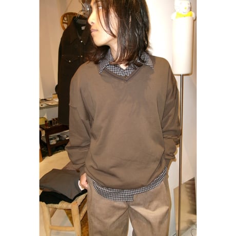 EVCON / V NECK SWEAT *BROWN