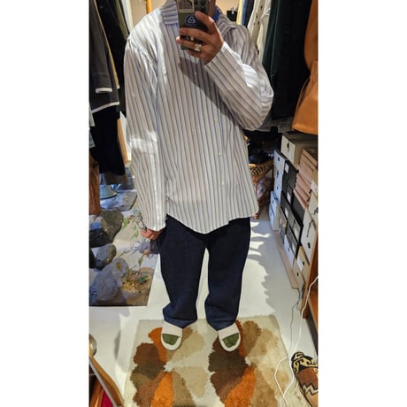 OLD FOLK HOUSE / Lounge Shirt *White & Blue (Lamé)