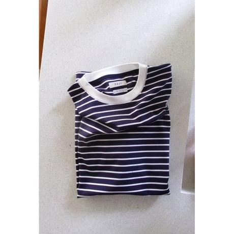 FUJI / SUPIMA COTTON BORDER S/S T-SHIRT *NAVY