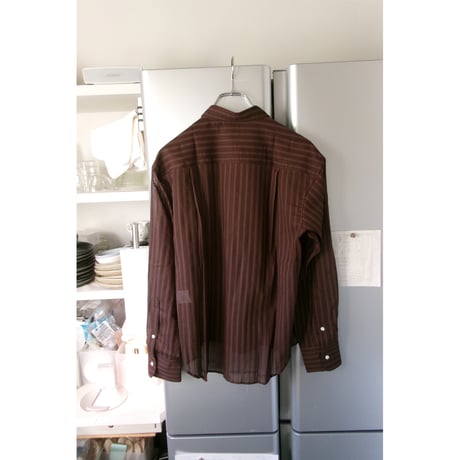 FUJI (LADIES) / LENO WEAVE COTTON STRIPE SHIRT *Brown