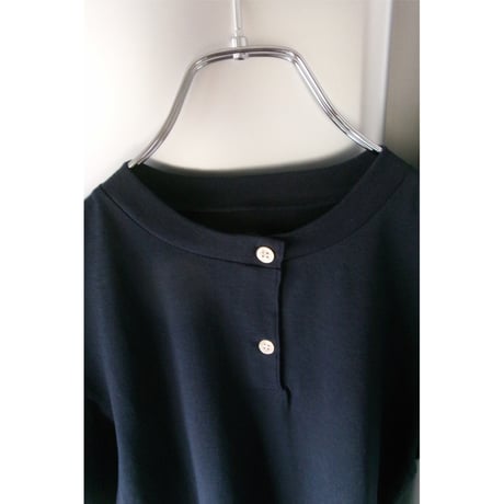 FUJI / COTTON HENRY NECK S/S T-SHIRTS (for ladies) *NAVY