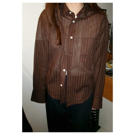 FUJI (LADIES) / LENO WEAVE COTTON STRIPE SHIRT *Brown