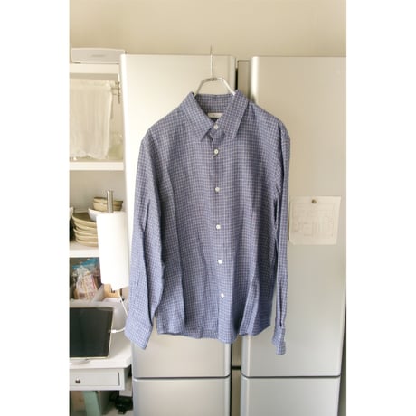 MY___ / COTTON LINEN FLANNEL CHECKED SHIRT *BLUE