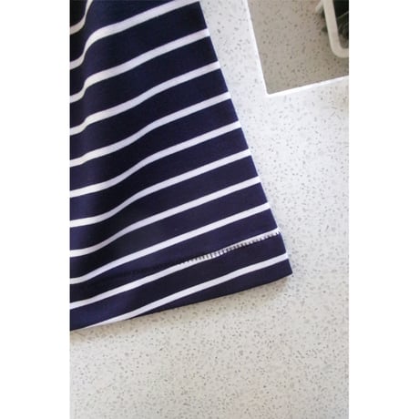FUJI / SUPIMA COTTON BORDER S/S T-SHIRT *NAVY