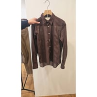 FUJI (LADIES) / LENO WEAVE COTTON STRIPE SHIRT *Brown