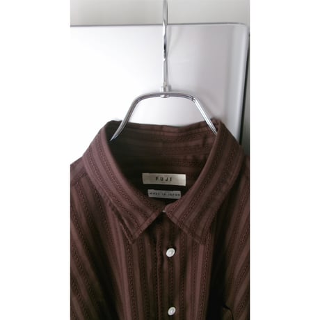 FUJI (LADIES) / LENO WEAVE COTTON STRIPE SHIRT *Brown