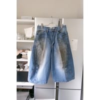NVRFRGT /  3D TWISTED JORTS *DISTRESSED FADED INDIGO