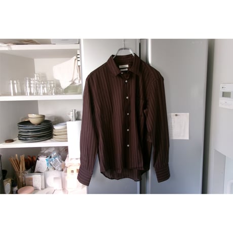 FUJI (LADIES) / LENO WEAVE COTTON STRIPE SHIRT *Brown