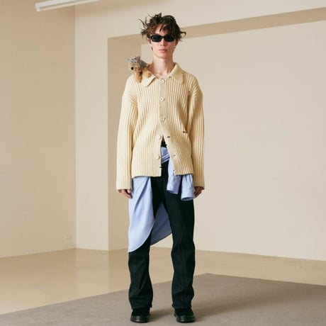 NVRFRGT / RAW WOOL DAMAGED CARDIGAN-ECRU