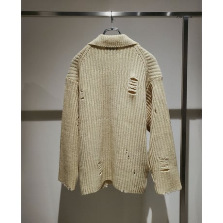 NVRFRGT / RAW WOOL DAMAGED CARDIGAN-ECRU